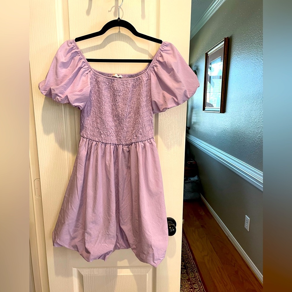 Smocked Puff Sleeve Mini Dress - Lilac